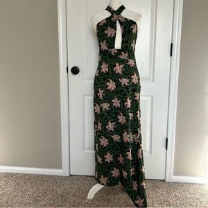 Topshop Women’s Hibiscus Halter Top Floral Dress Green & Pink Size 6 New